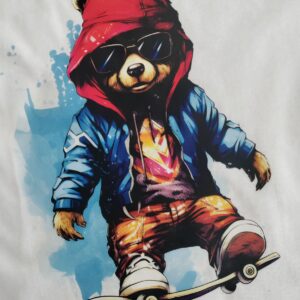 Детска тениска Bear with hoodie & skateboard