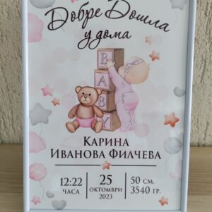Бебешка визитка за момиче с рамка