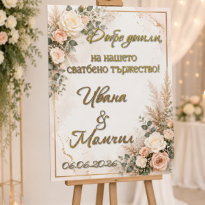 Сватбено табло Добре дошли с цветя